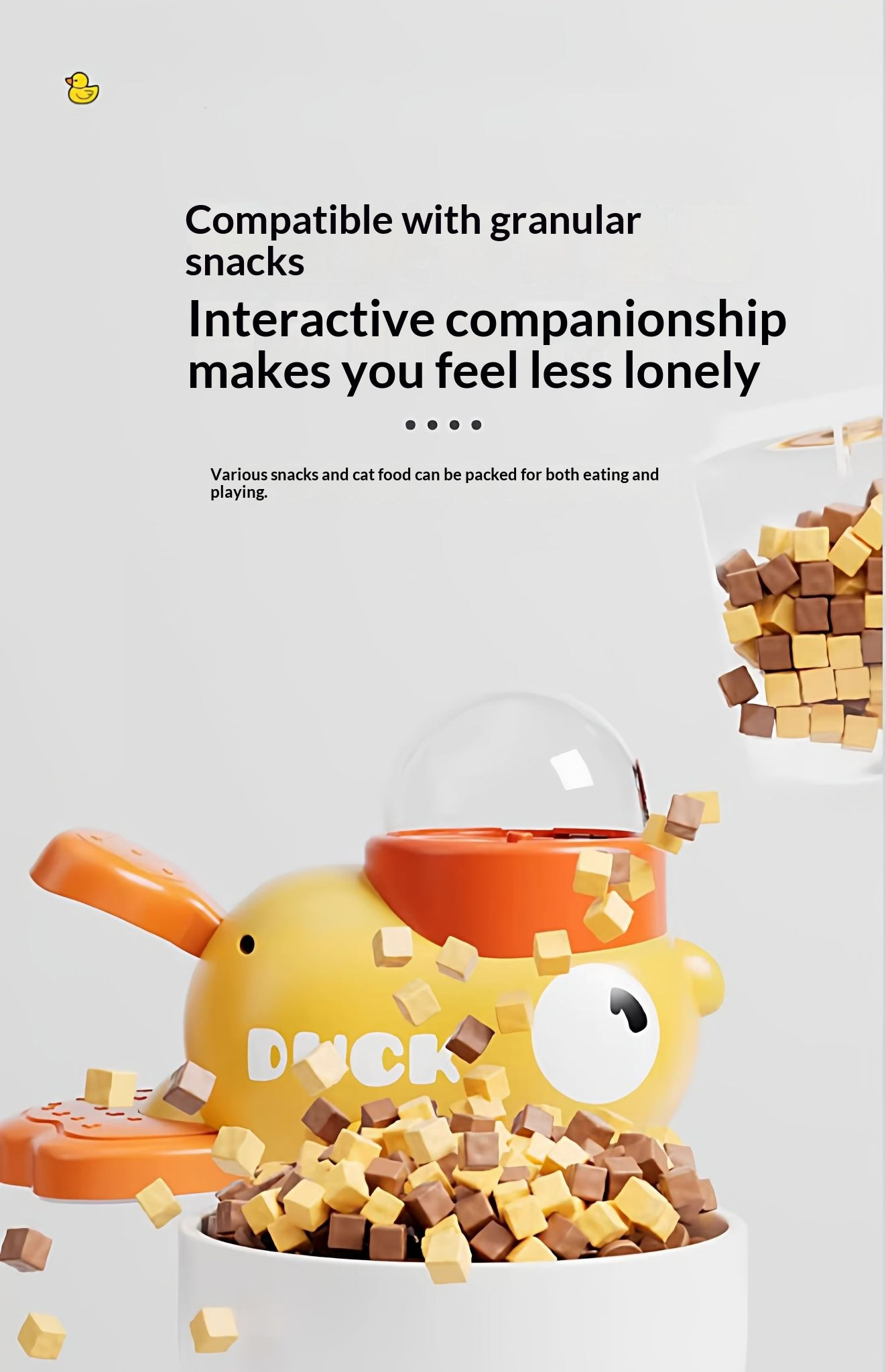 Freeze-dried cat treat dispenser, rubber duck, pet dog treat feeder, treat dispenser, snack hiding place, educational toy