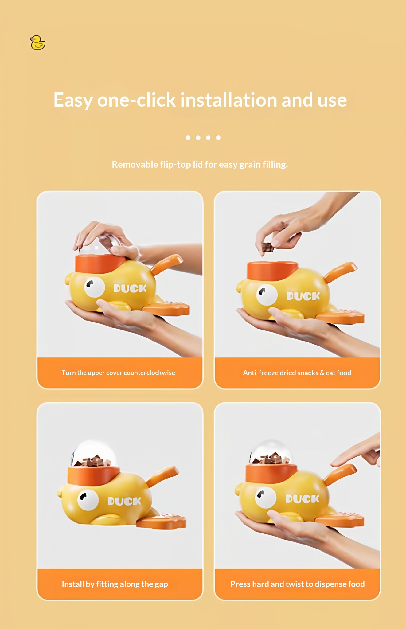 Freeze-dried cat treat dispenser, rubber duck, pet dog treat feeder, treat dispenser, snack hiding place, educational toy