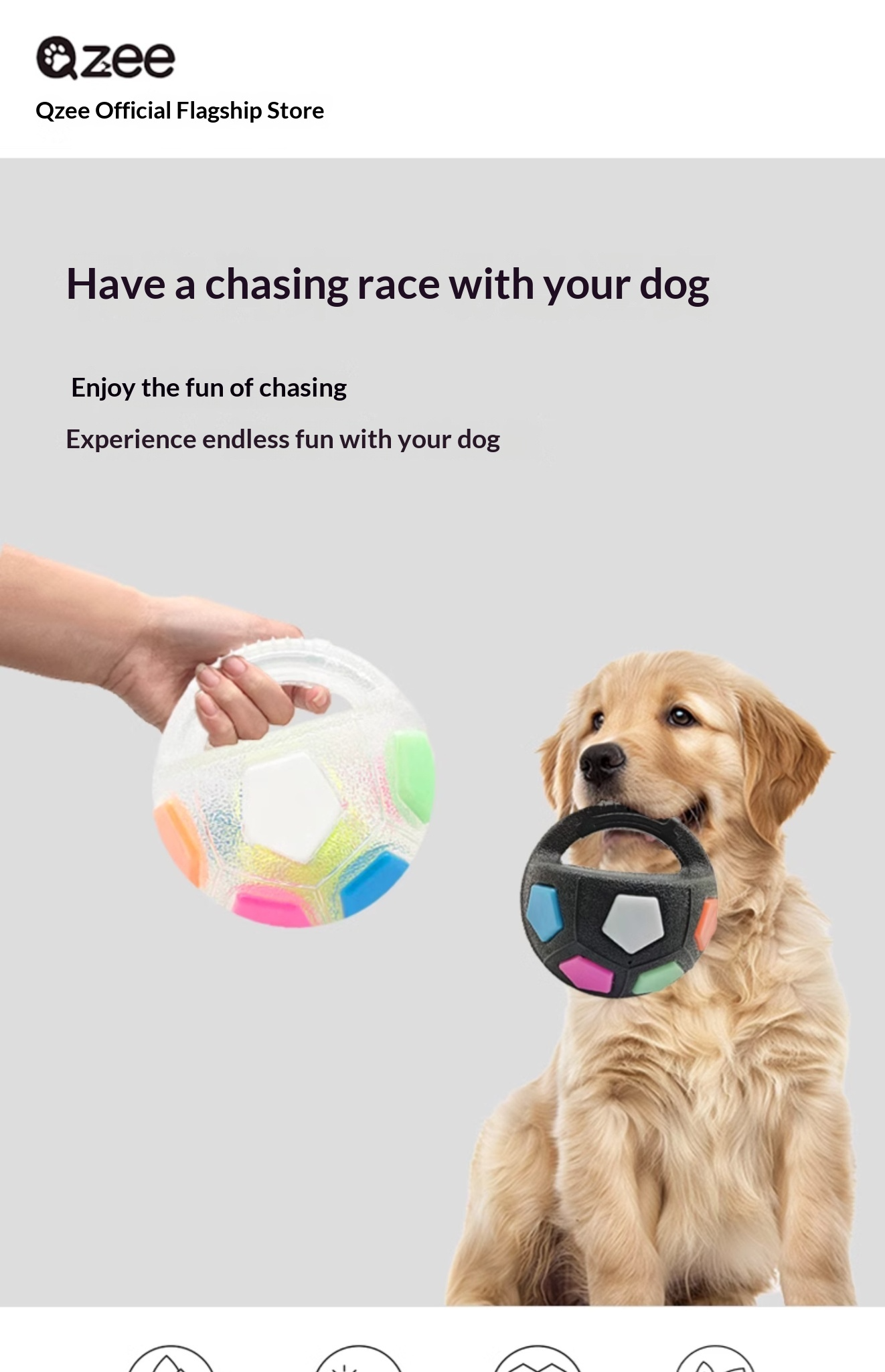 Qzee 狗玩具，带吱吱作响的手柄，是一款足球玩具，可以帮助宠物消耗能量、自娱自乐、缓解无聊，并提供有趣的陪伴。